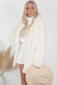 Ultra-Soft Teddy Fur Coat - Off White