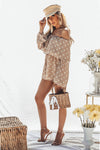 Off-Shoulder Polka Dot Tiered Romper- Taupe