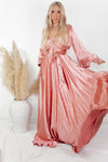 Ultra-Shine Deep-V Satin Maxi Dress - Blush