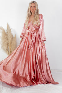 Ultra-Shine Deep-V Satin Maxi Dress - Blush