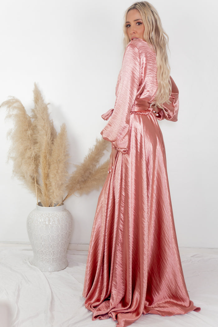 blush satin maxi dress Zya Light Pink Satin Maxi Dress - 10