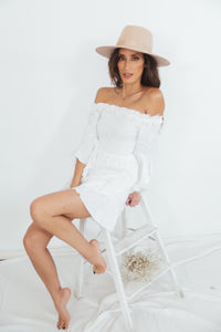 Off-Shoulder Linen Dress with Tie