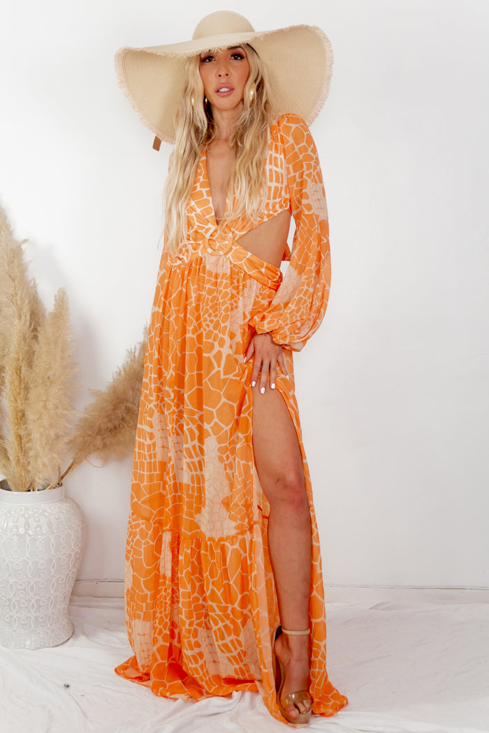 Cut-out Maxi Dress - Orange - S / Orange / 555 Cut-out Maxi Dress - Orange - S / Orange / 555