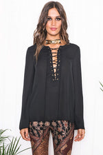 Selah Lace Up Top - Black - Haute & Rebellious