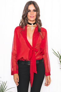 Mollin Sheer Blouse - Red - Haute & Rebellious