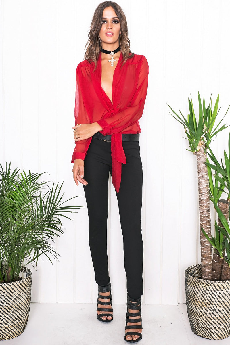 Mollin Sheer Blouse - Red - Haute & Rebellious