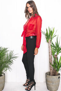 Mollin Sheer Blouse - Red - Haute & Rebellious