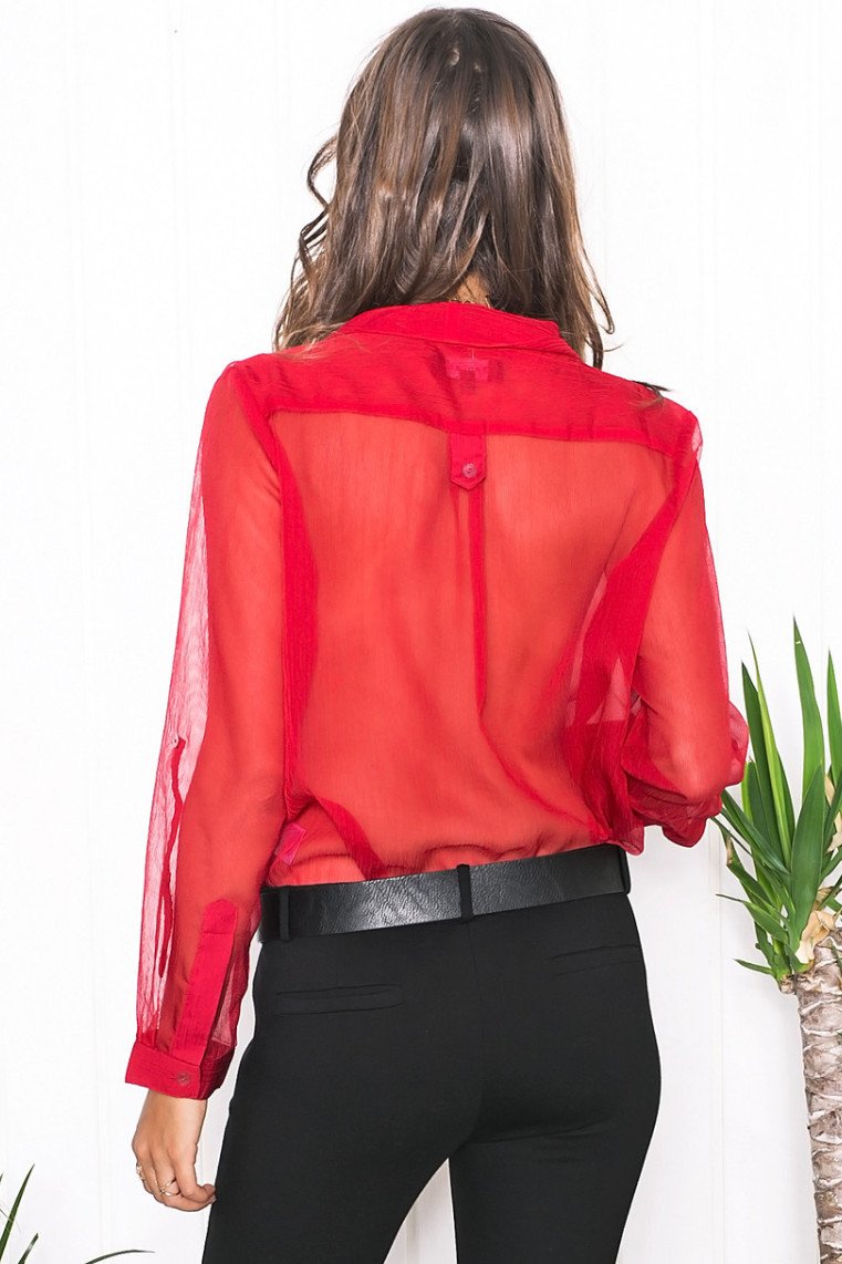 red sheer blouse