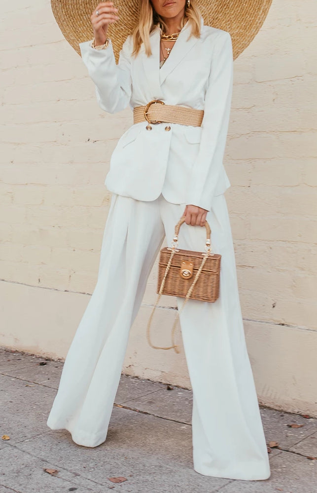 White wide leg pant suit discount