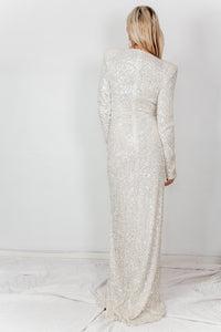 long sequin white dress Sequin Long Dress High Slit