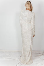 Sequin Long Dress High Slit - White