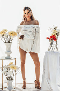 Off-Shoulder Bell Sleeve Romper