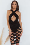 Strappy Cutout Sexy Dress - Black