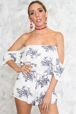 Off-Shoulder Ruffle Embroidery Romper - Haute & Rebellious