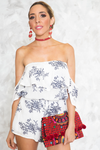Off-Shoulder Ruffle Embroidery Romper - Haute & Rebellious