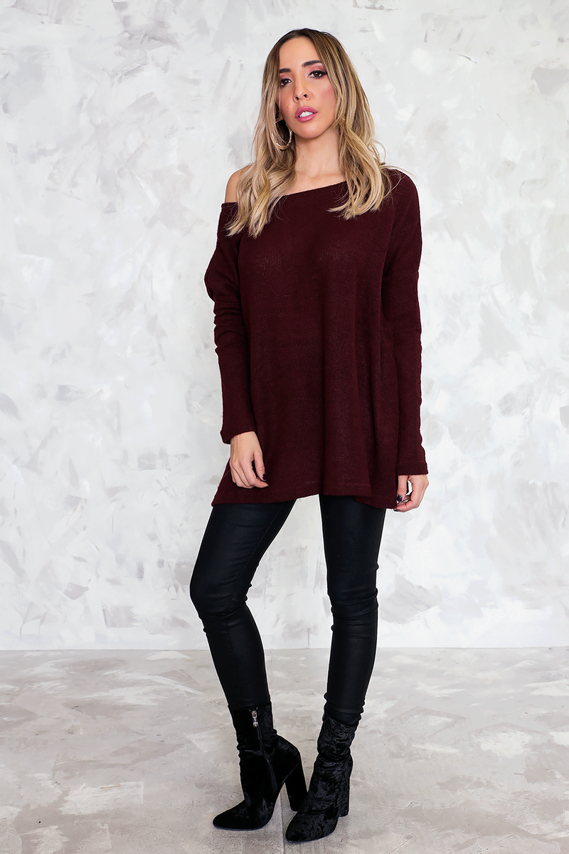 Basic Knit Sweater - Maroon