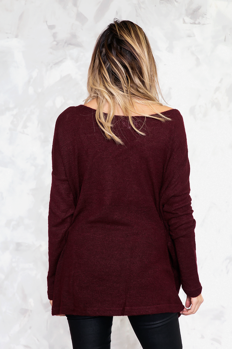 Basic Knit Sweater - Maroon