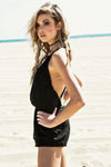 Lace Deep-V Romper - Black