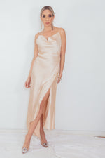 High Slit Satin Long Dress - Champagne