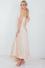 High Slit Satin Long Dress - Champagne
