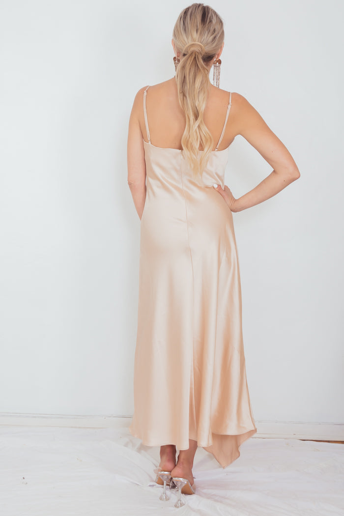 High Slit Satin Long Dress - Champagne