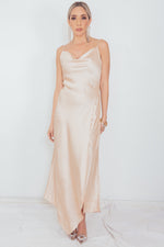 High Slit Satin Long Dress - Champagne