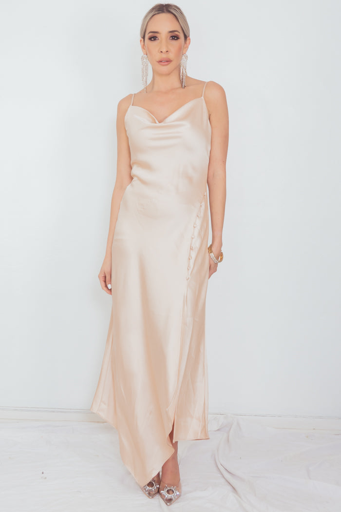 High Slit Satin Long Dress - Champagne
