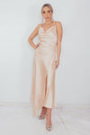 High Slit Satin Long Dress - Champagne