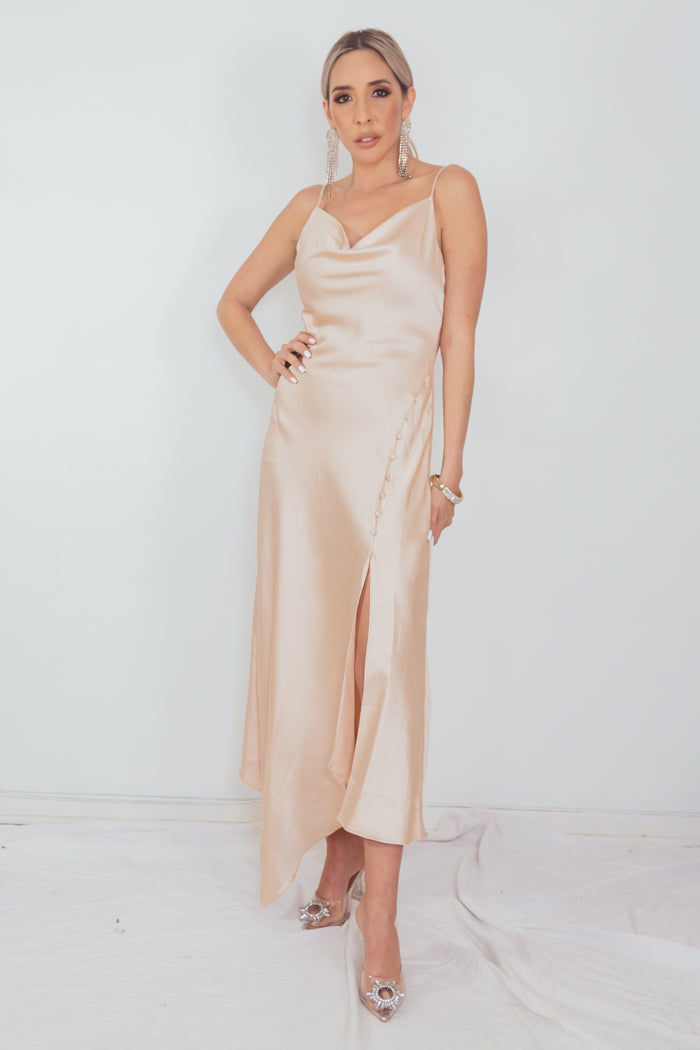High Slit Satin Long Dress - Champagne