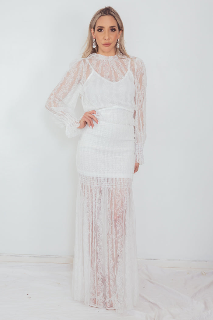 Long Lace Dress - White