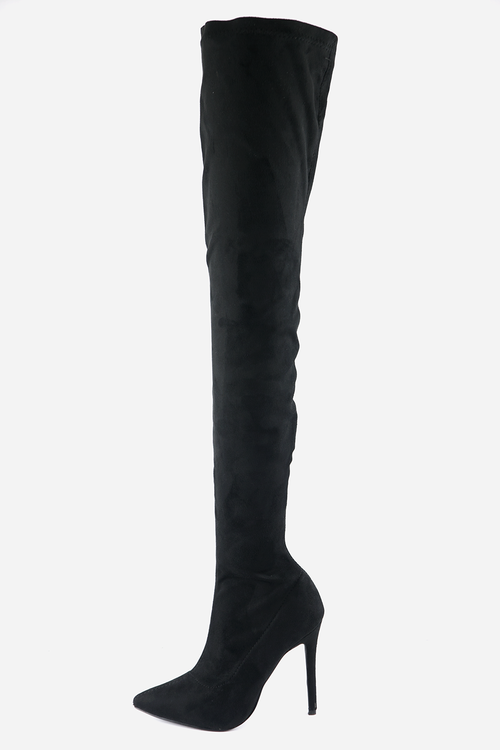 Thigh High Suede Boots - Black