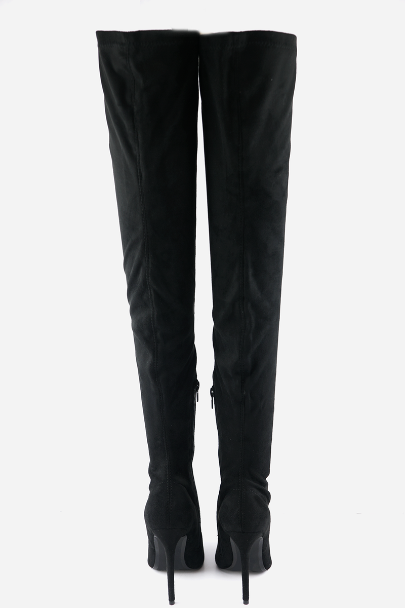 Thigh High Suede Boots - Black