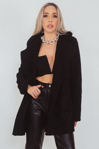 Terry Fur Coat Blazer - Black