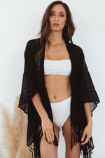 Playa Bonita Fringe Kimono - Black
