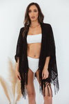 Playa Bonita Fringe Kimono - Black