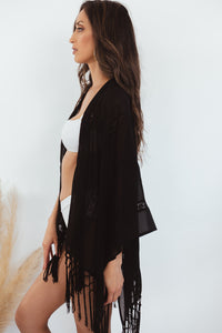 Playa Bonita Fringe Kimono - Black