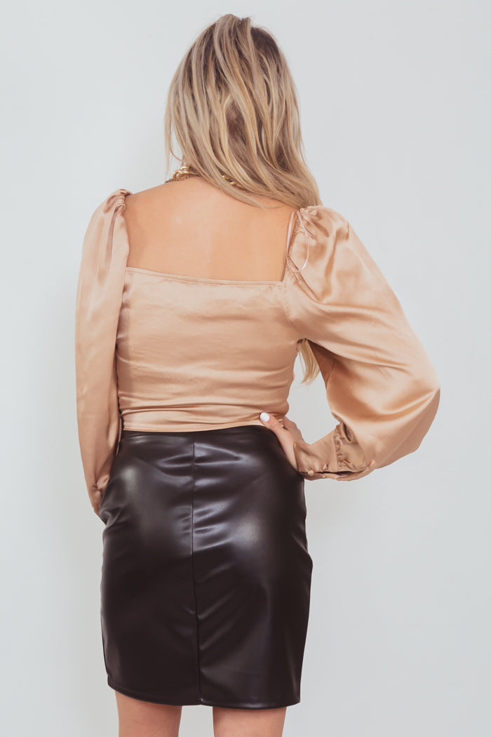 Satin Lace up blouse - Champagne