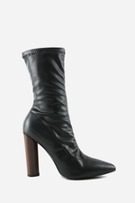 Leather Pointy Sock Boots - Black