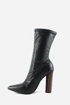 Leather Pointy Sock Boots - Black