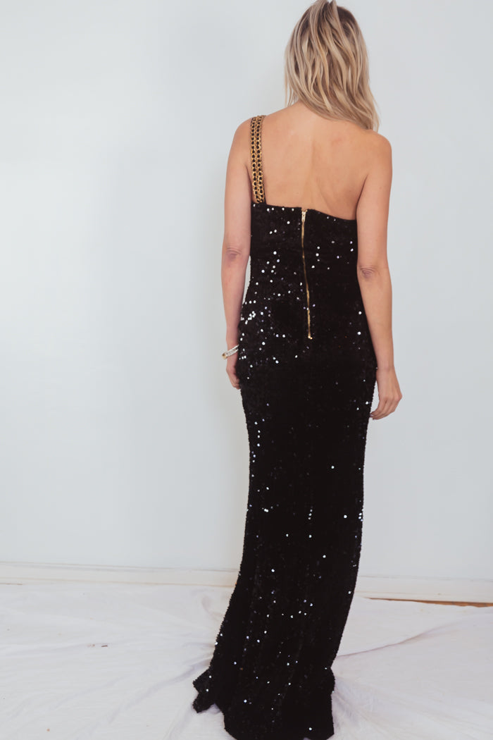 One-Shoulder Sequin Long Gown