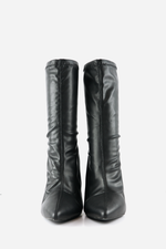 Leather Pointy Sock Boots - Black