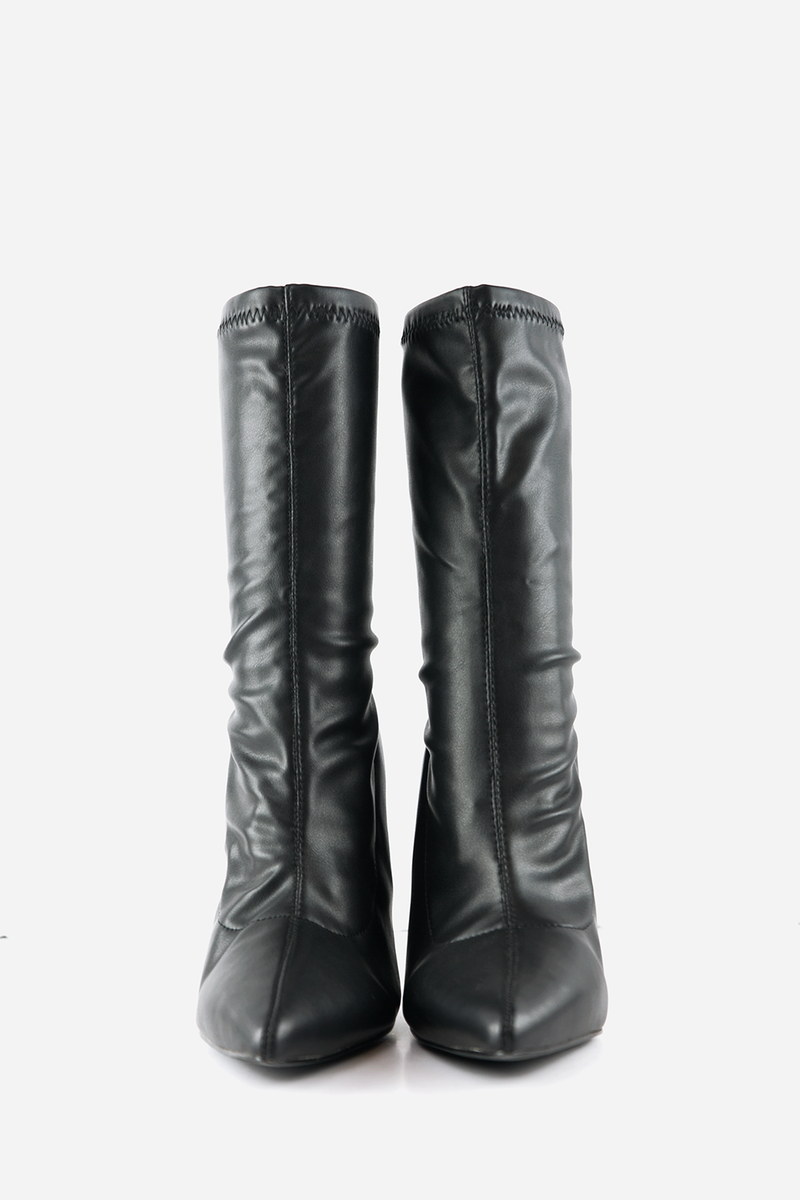 Leather Pointy Sock Boots - Black