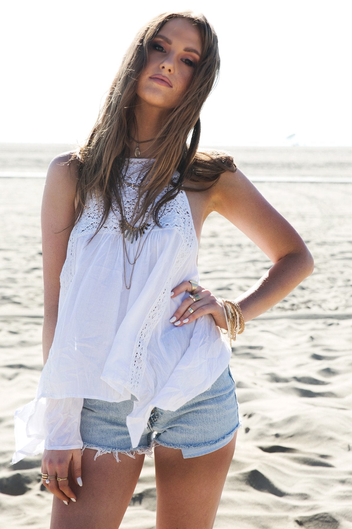 Karina Crochet Flowy Top - White - Haute & Rebellious