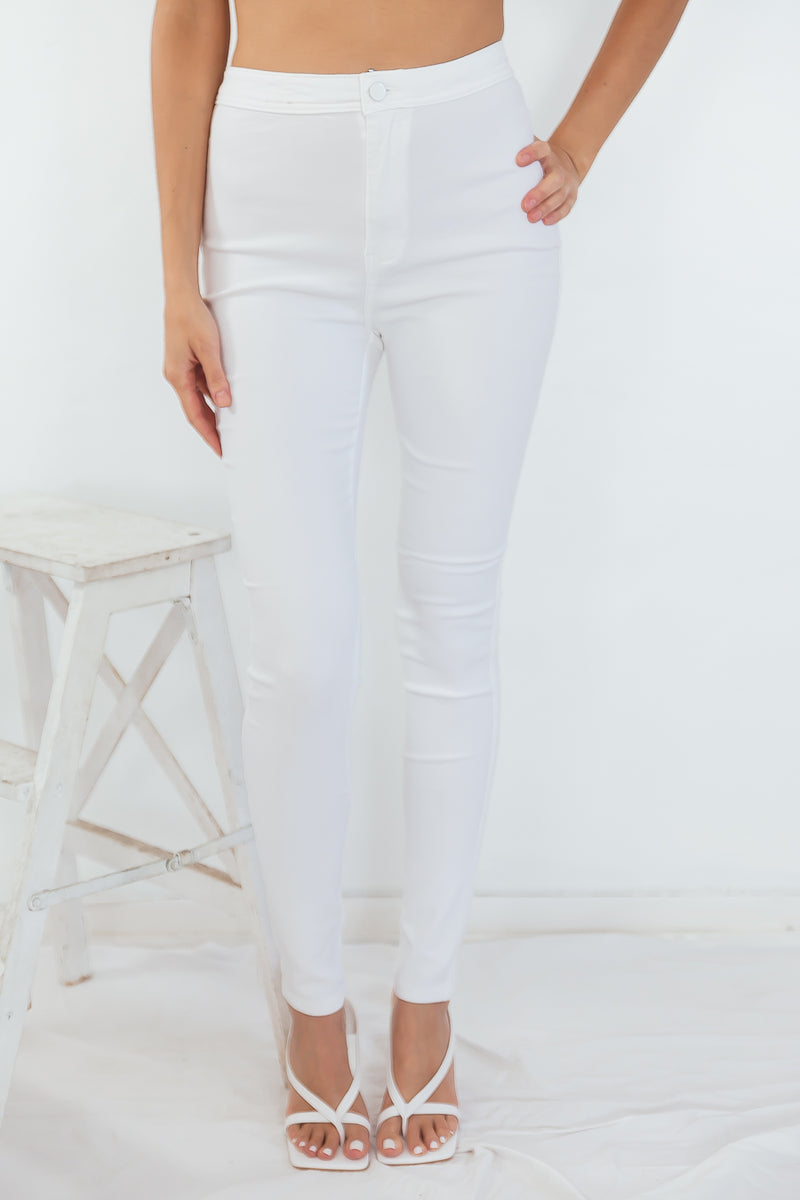 Fitted Stretch Denim Pants - White