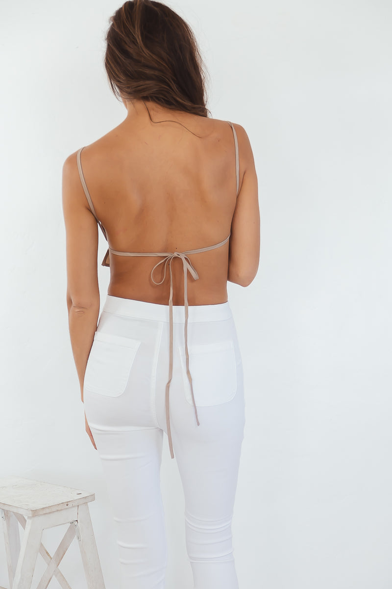 Heartless Open Back Crop Top - Taupe