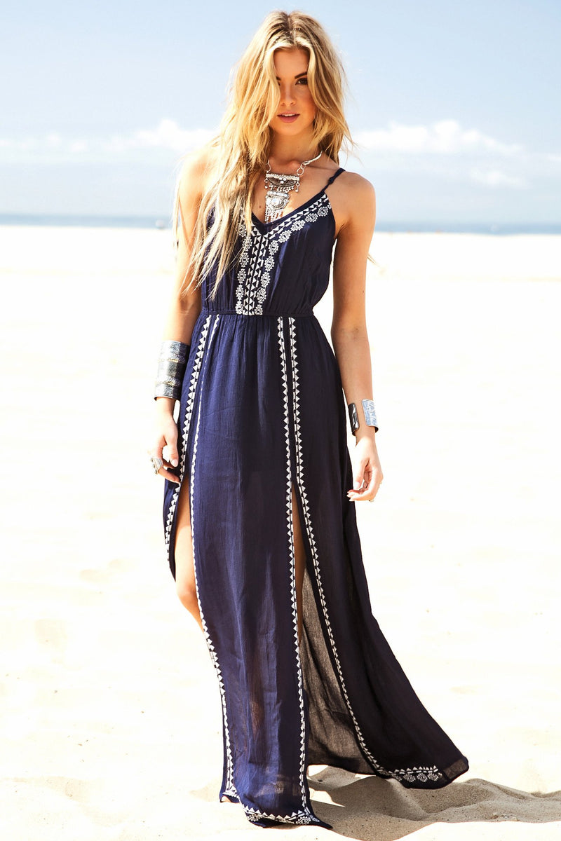 Malahna Tribal Linen Maxi - Navy - Haute & Rebellious