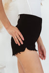 High-Waisted Stretch Denim Short - Black