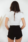 High-Waisted Stretch Denim Short - Black