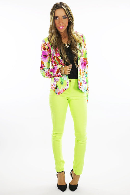 NEON COLOR SKINNY PANT - Lime - Haute & Rebellious