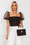 Mesh Puff Sleeve Ruched Top - Black